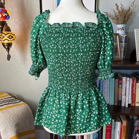 Max Studio Floral Blouse S Smocked Puff‎ Sleeve Romantic Cottagecore Top - Picture 4 of 10